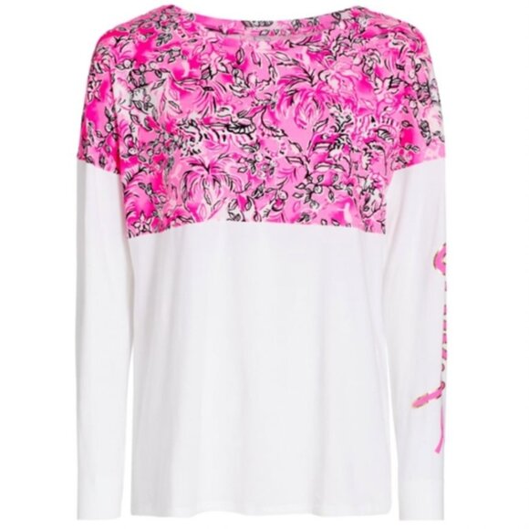 LILLY PULITZER Finn Top Breast Cancer 2021 Print PURRPOSEFULLY PINK Large NWT - Picture 2 of 11